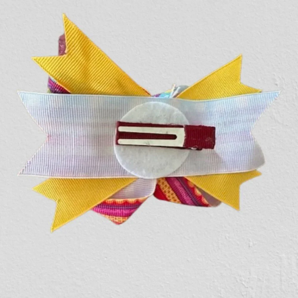 Colorful Stripes Deluxe Bow with Button Center  5B4530  Handmade Boutique